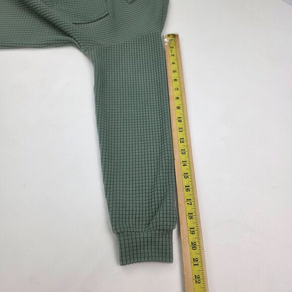 Green Waffle Knit Button-Up Shirt w/Chest Pocket & Long Sleeves Relaxed Fit - Picture 12 of 12